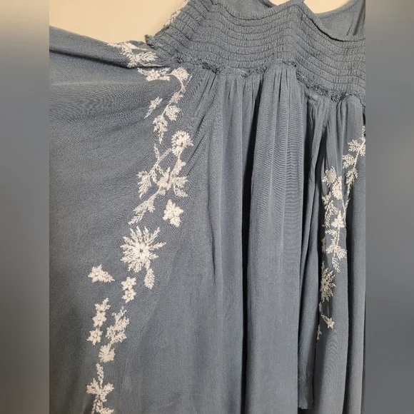 Free People Intimately Blue Dress with White Floral Embroidery Large - Picture 8 of 10